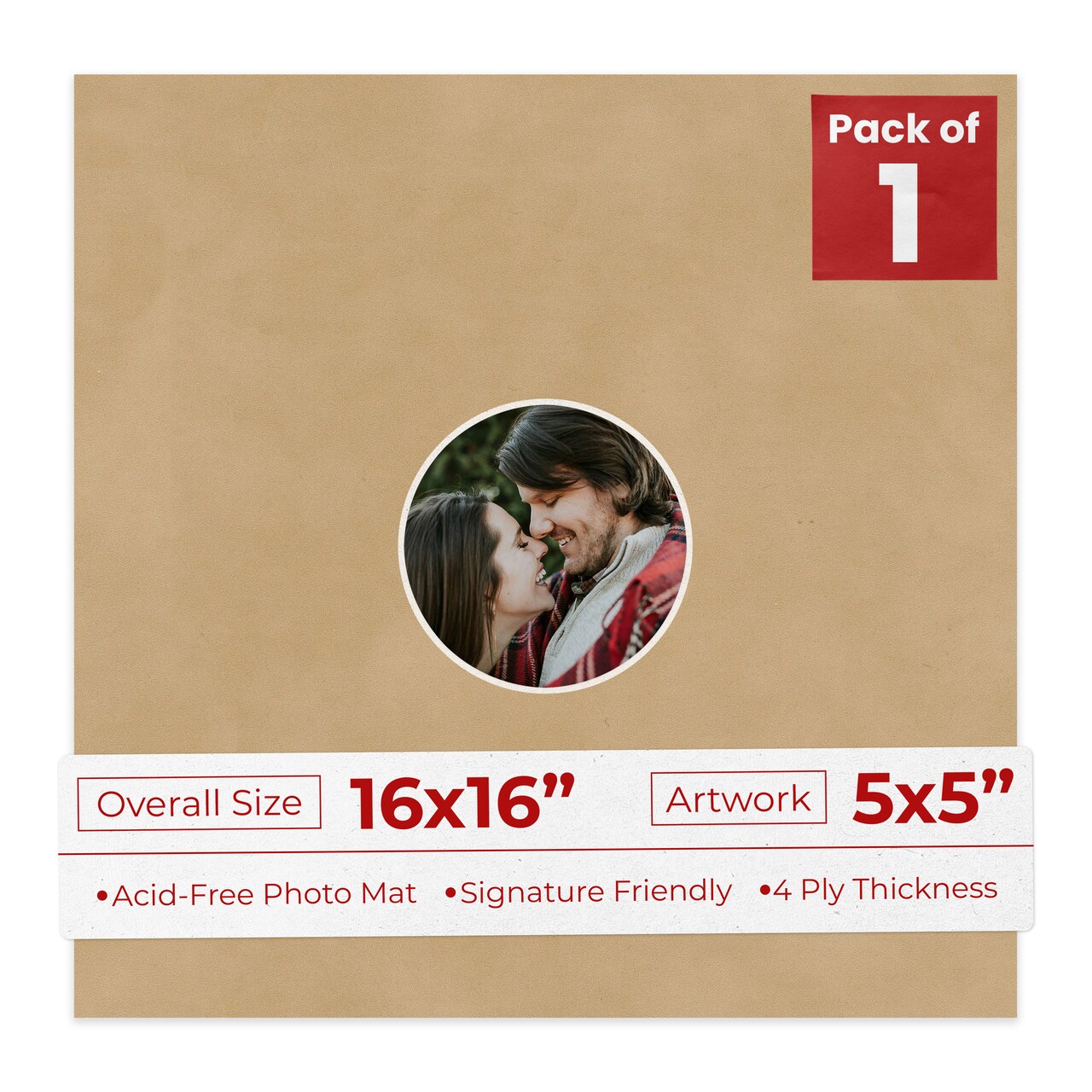 Beige Suede Mat Board for 16x16 Frames - Circle Opening for 5x5 Photos